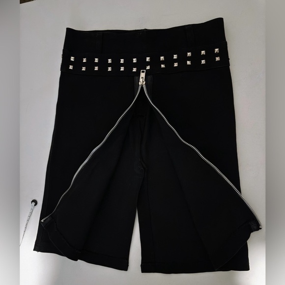 Vintage 90s Y2K Tripp NYC Twill Pyramid Studded zip Black Skirt 5 - Picture 3 of 11